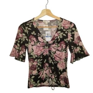 Ultra Flirt | Ruffle Sleeve Ruched Blouse (XS)